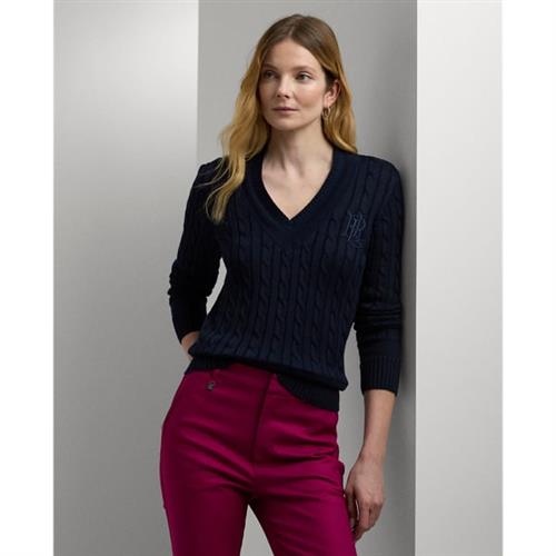 Lauren Ralph Lauren Bright Rayon/cottonsweater Kvinde Lauren Navy Sweaters Str XL - hos Magasin