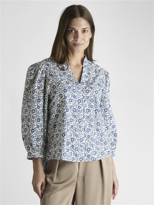 Neo Noir Balza Floral Blouse Kvinde Blue Langærmede Bluser Str 40 - hos Magasin