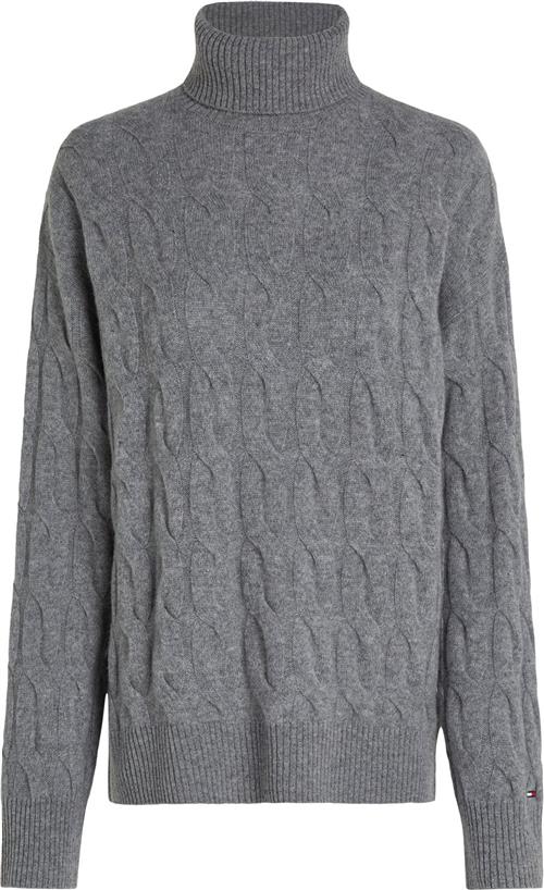 Tommy Hilfiger Soft Wool Cable Rollnk LS SWT Kvinde Medium Heather Grey Rullekraver Str S - hos Magasin