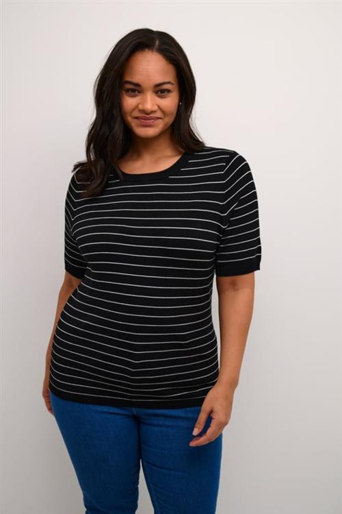 Kaffe Curve Kcmalia Wide Stripe Knit Kvinde Black /Turtledove Slim Stripe Kortærmede T-shirts Str L - hos Magasin