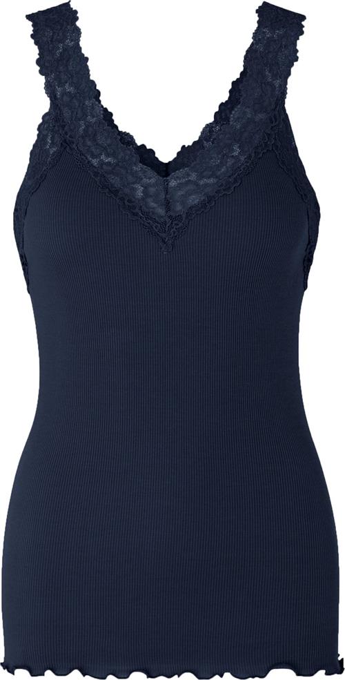 Rosemunde Organic top Vneck Regular W/lace Kvinde Blå Toppe Str L - Bomuld hos Magasin