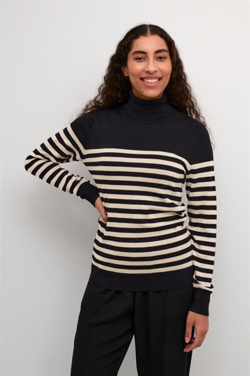 Kaffe Kalizza Striped Roll Neck Kvinde Black/feather Gray Mel. Stripe Rullekraver Str XS - hos Magasin