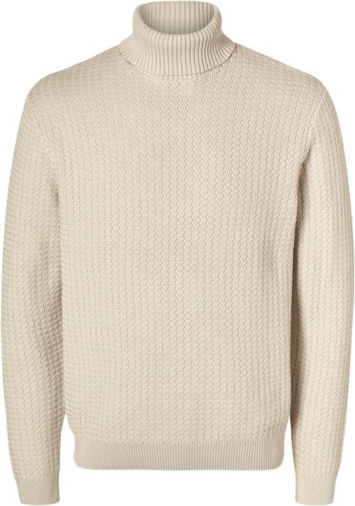 Selected Homme Slhzig LS Knit Structure Roll Neck Mand Oatmeal Turtlenecks Str M - hos Magasin