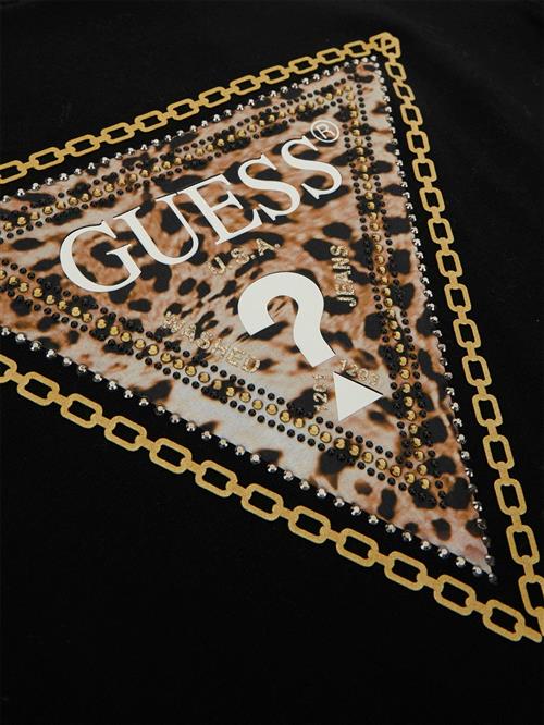 GUESS SS CN Triangle LEO TEE Kvinde Jet Black A996 Kortærmede T-shirts Str S - hos Magasin