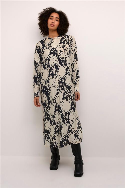 Kaffe Kalouise Shirt Dress Kvinde Black/sand Graphic Cloud Maxi Kjoler Str 42 - hos Magasin