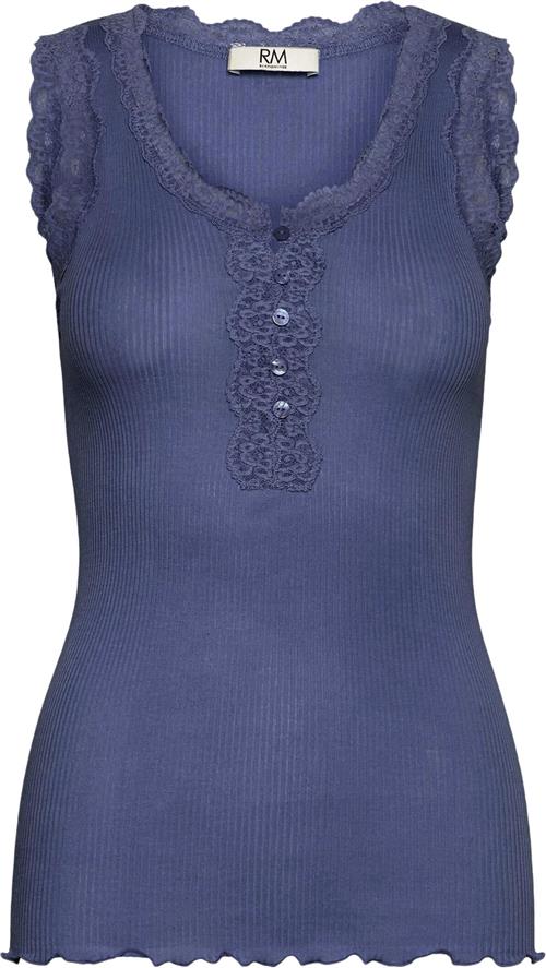 RM by Rosemunde Rmwbalta Modal SL Lace Placket top Kvinde Blå Toppe Str XL - Bomuld hos Magasin