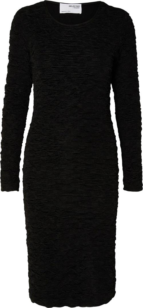 Selected Femme Slflisette LS Oneck Midi Dress EX Kvinde Sort Korte Kjoler Str XS - hos Magasin