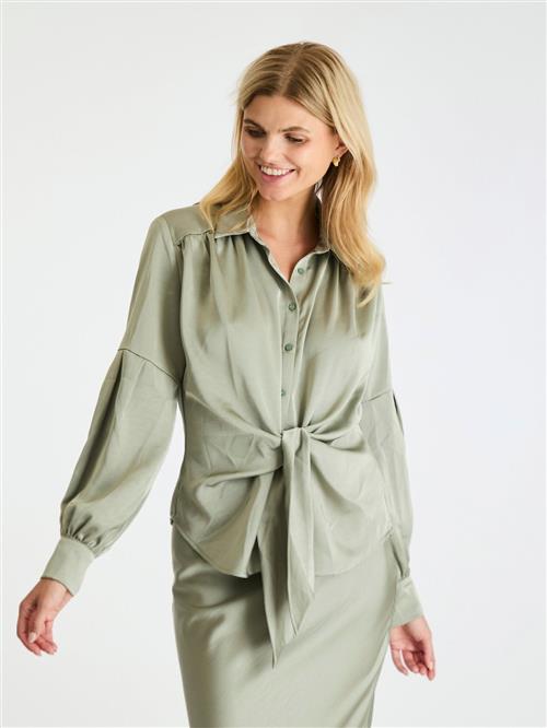 Neo Noir Naja Satin Shirt Kvinde Smoke Green Langærmede Bluser Str 38 - hos Magasin