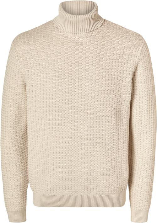 Se Selected Homme Slhzig LS Knit Structure Roll Neck Mand Oatmeal Turtlenecks Str XL - hos Magasin ved Magasin