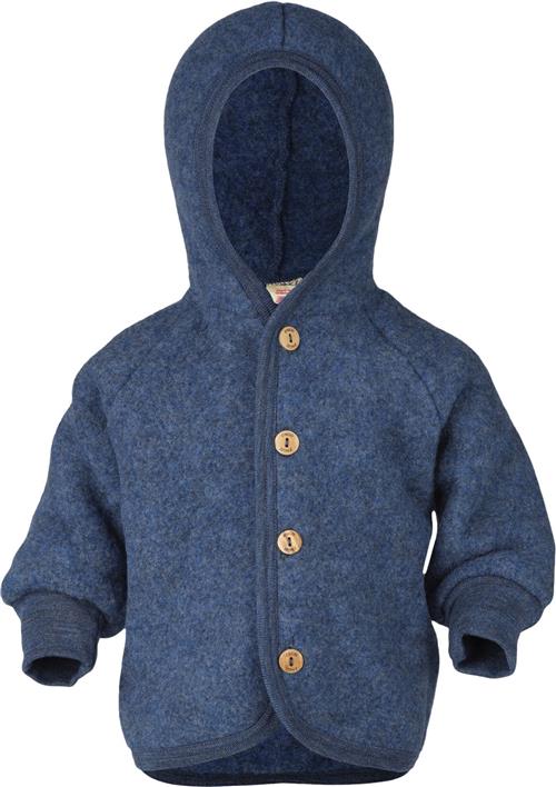 Se Engel Natur Hooded Jacket, With Wooden Buttons, IVN Best Str 74-80 - Blå Meleret Bluser & Cardigans I Uld hos Magasin ved Magasin