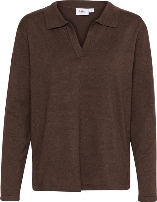 Se Saint Tropez Milasz Polo Pullover Kvinde Dark Oak Melange Sweaters Str L - hos Magasin ved Magasin