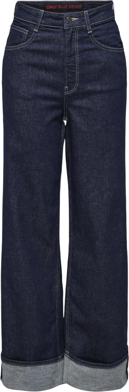 ONLY Onlmercer HW Wide Fold UP RED DNM D Kvinde Dark Blue Denim Wide Jeans Str "26/""32" - hos Magasin