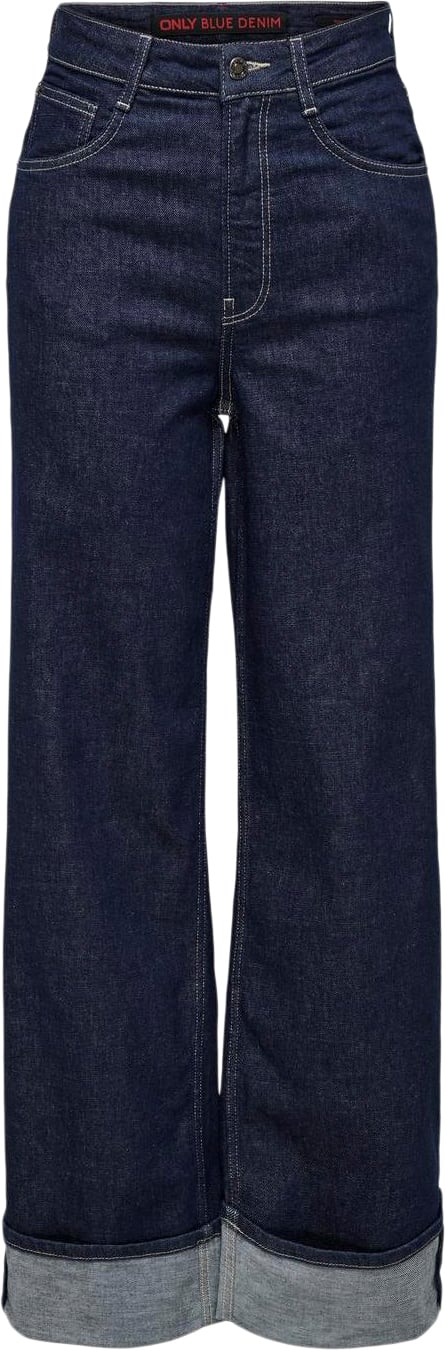 Se ONLY Onlmercer HW Wide Fold UP RED DNM D Kvinde Dark Blue Denim Wide Jeans Str "28/""32" - hos Magasin ved Magasin