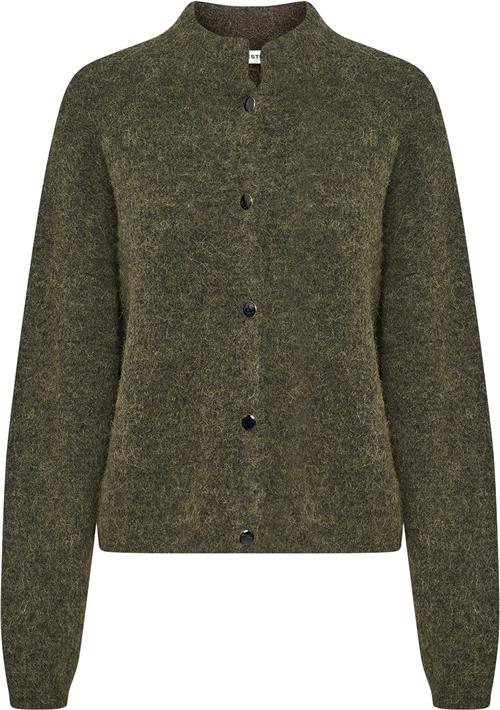 Se Gestuz Alphagz Short Cardigan Noos Kvinde Dark Olive Mélange Cardigans Str XL - hos Magasin ved Magasin