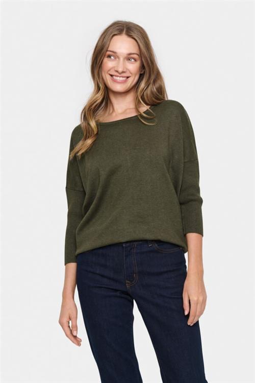 Se Saint Tropez A2561, Milasz Rneck Pullover Kvinde Army Green Melange Sweaters Casual Fit Str S - hos Magasin ved Magasin