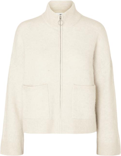 Se Selected Femme Slfsia RAS LS Knit Zipper Cardigan Kvinde Birch/melange Cardigans Str S - hos Magasin ved Magasin