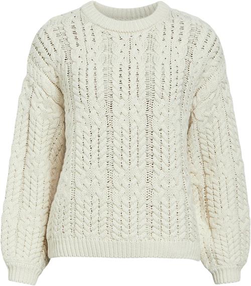 Se Object Objdiddi LO L/S Knit Pullover Noos Kvinde White Sand Toppe Str XS - hos Magasin ved Magasin