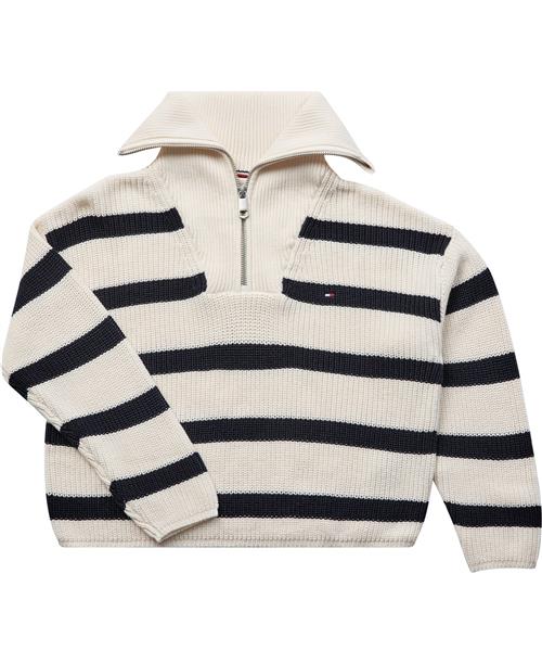 Tommy Hilfiger Stripe Half ZIP Sweater Str 4 år / 104 cm - Blue Stripe Strik hos Magasin