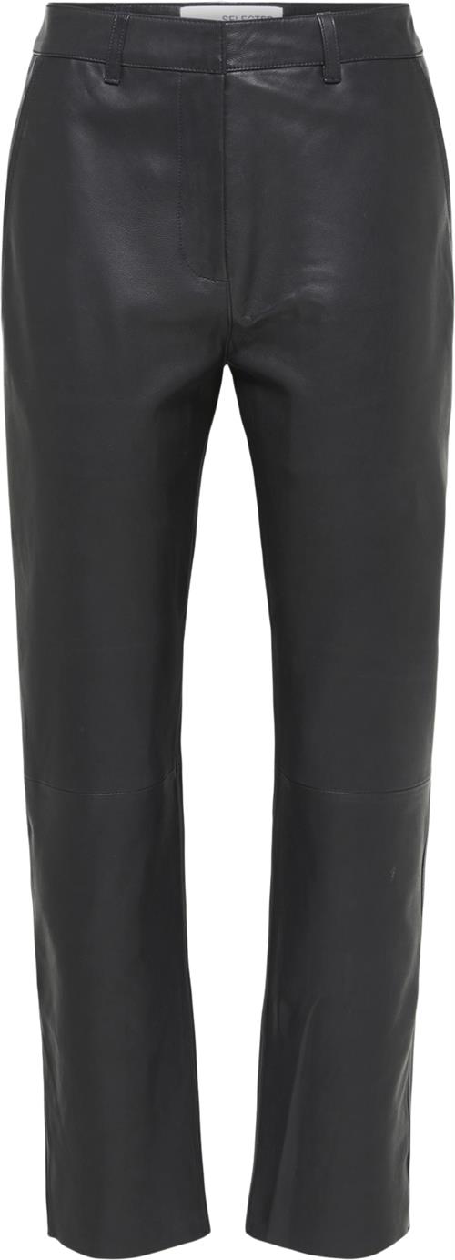 Selected Femme Slfmarie Chino MW Leather Pants W N Kvinde Sort Læderbukser Str 40 - hos Magasin