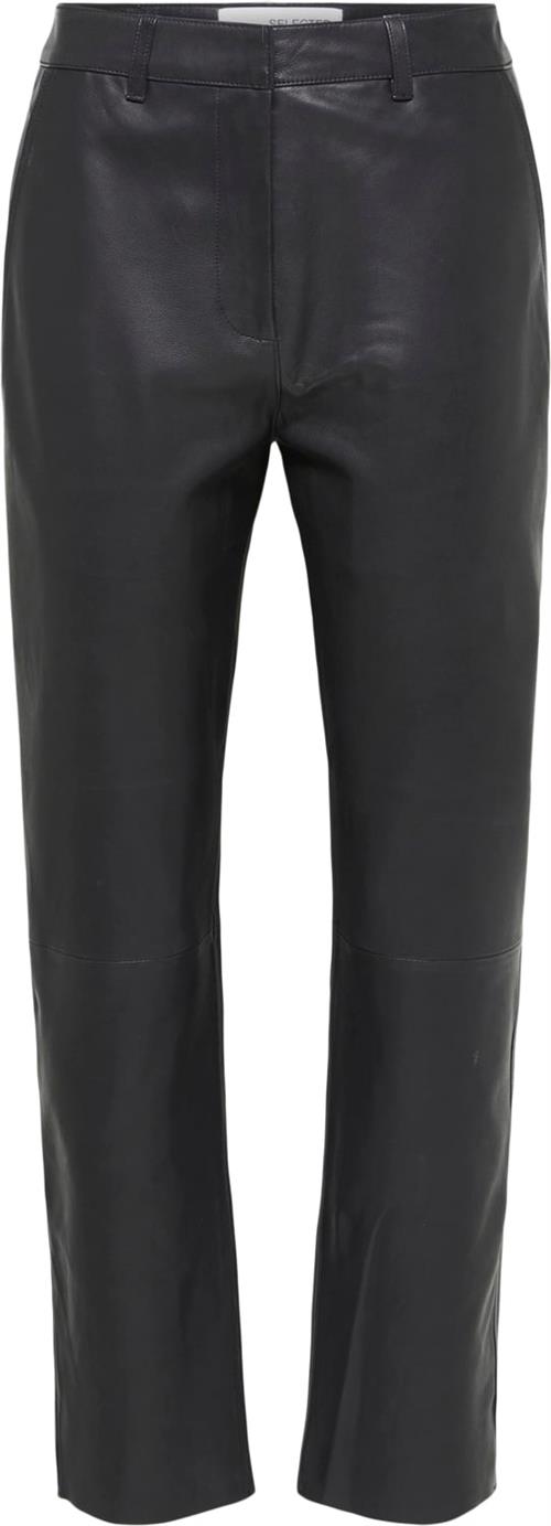 Selected Femme Slfmarie Chino MW Leather Pants W N Kvinde Sort Læderbukser Str 34 - hos Magasin