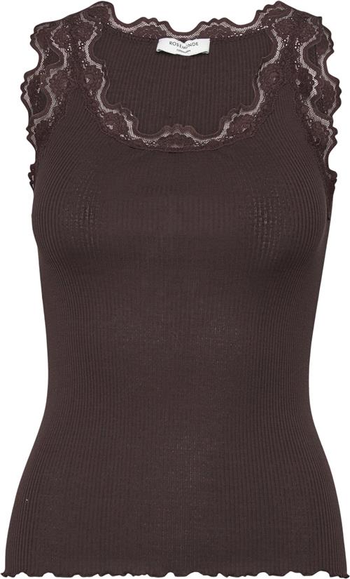 Rosemunde Silk top w/ Lace Kvinde Dark Espresso Toppe Str L - hos Magasin