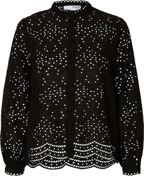 Selected Femme Slftatiana L/S Embr Shirt Noos Kvinde Sort Langærmede Skjorter Regular Fit Str 38 - hos Magasin