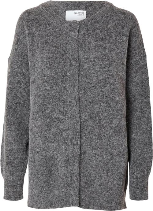 Selected Femme Slfsia RAS LS Knit Long Cardigan NO Kvinde Grå Sweaters Loose Fit Str M - hos Magasin