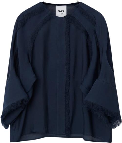 DAY Birger et Mikkelsen Cassie Sheer Fringes Kvinde Dark Sapphire Langærmede Bluser Str 40 - hos Magasin