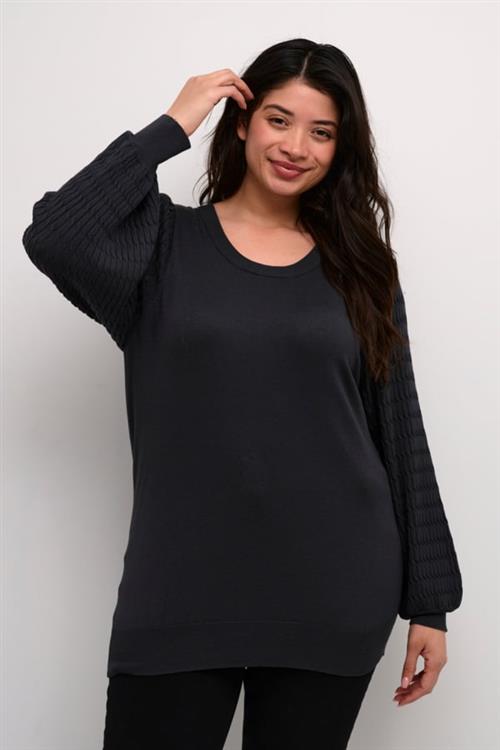 Kaffe Curve Kclini Knit Pullover Kvinde Black Oyster Sweaters Str S - hos Magasin