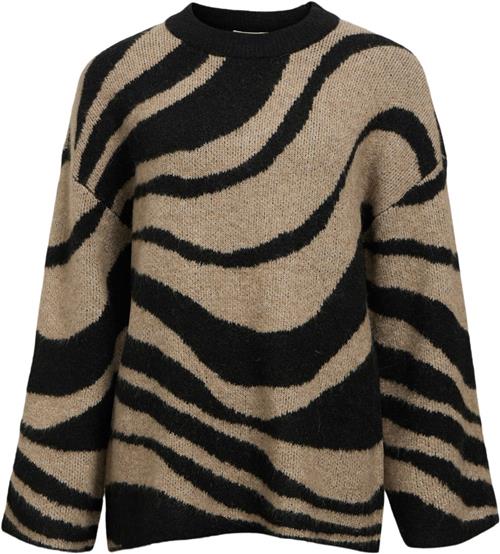 Object Objdiana LO L/S Knit Pullover Noos Kvinde Black/zebra Desert Taupe Toppe Str S/M - hos Magasin