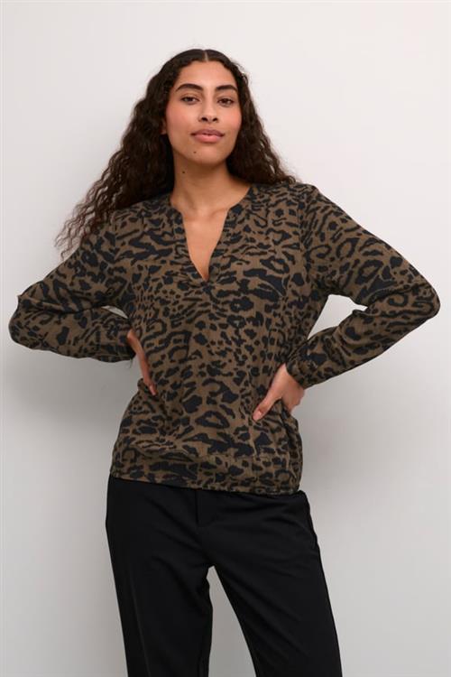 Kaffe Kaditte Blouse Kvinde Major Brown/black Leopard Langærmede Bluser Str 44 - hos Magasin