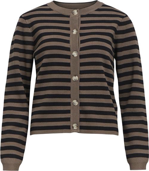 Object Objester SLI L/S Knit Cardigan Noos Kvinde Morel/black Cardigans Slim Fit Str L - hos Magasin