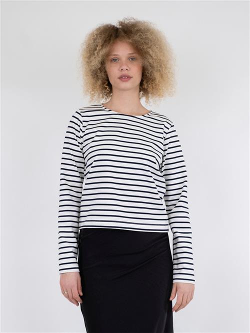 Neo Noir Claudio Stripe Blouse Kvinde Navy Langærmede T-shirts Str 40 - hos Magasin