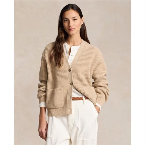 Polo Ralph Lauren Woolcashmere V-neck Cardigan Kvinde Oatmeal Melange Cardigans Str XS - hos Magasin