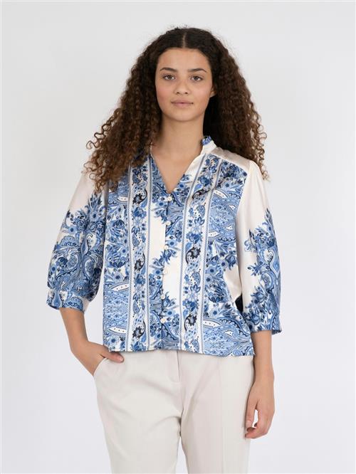 Neo Noir Roselle Paisley Border Blouse Kvinde Bright Blue Langærmede Bluser Str 44 - hos Magasin