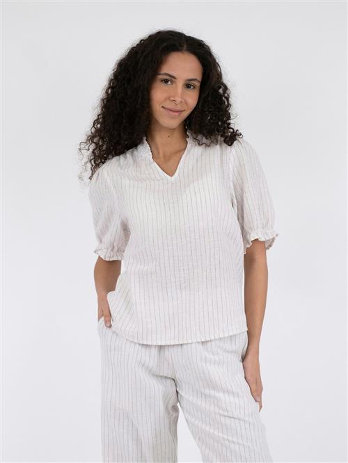 Se Neo Noir Odesa Simple Stripe Blouse Kvinde Off White Kortærmede Bluser Str 40 - hos Magasin ved Magasin