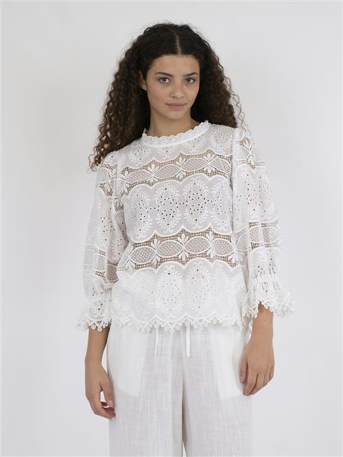 Neo Noir Adela Big Embroidery Blouse Kvinde White Langærmede Bluser Str 44 - hos Magasin