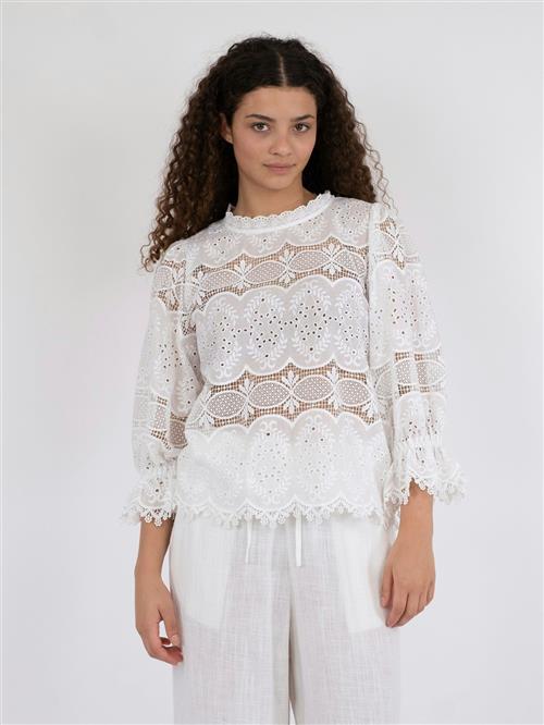 Neo Noir Adela Big Embroidery Blouse Kvinde White Langærmede Bluser Str 36 - hos Magasin