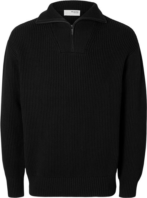 Selected Homme Slhdry LS Knit Relaxed Half ZIP Mand Sort Turtlenecks Str M - hos Magasin