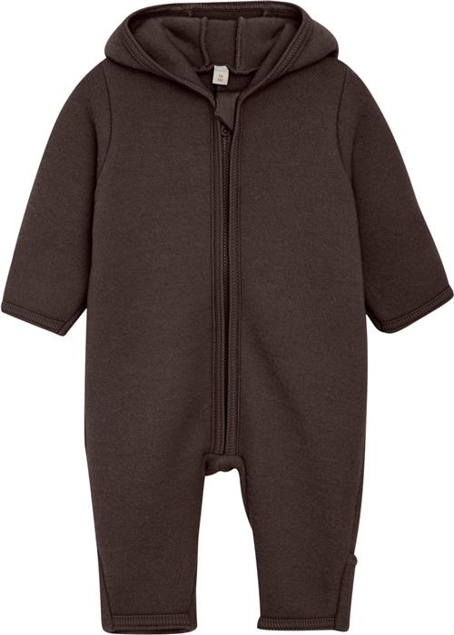 Huttelihut Pram Suit Ears Wool Fleece S Str 68 - Raisin Heldragter Merino Uld hos Magasin