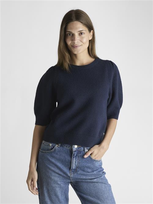 Neo Noir Martha Bow Knit Tee Kvinde Navy Kortærmet Strik Str 34 - hos Magasin