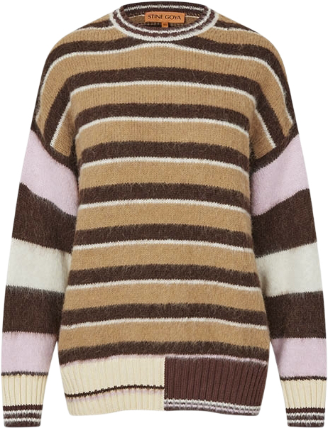 Stine Goya Long Sleeve Crew Neckline Jumper, 2283 Alpaca Stripes Kvinde Multi Stripes Sweaters Str XS - hos Magasin