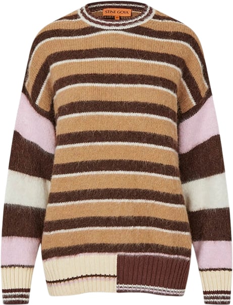 Stine Goya Long Sleeve Crew Neckline Jumper, 2283 Alpaca Stripes Kvinde Multi Stripes Sweaters Str XXS - hos Magasin