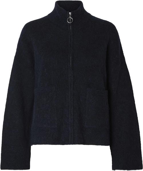 Se Selected Femme Slfsia RAS LS Knit Zipper Cardigan Kvinde Dark Sapphire/melange Cardigans Str XS - hos Magasin ved Magasin