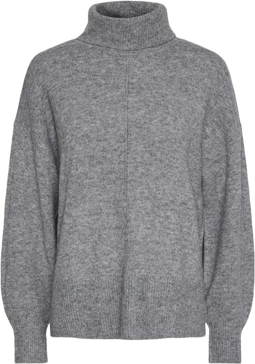 Pieces Pcmalou LS Rollneck Knit Noos BC Kvinde Medium Grey Melange/melange Rullekraver Str L - hos Magasin