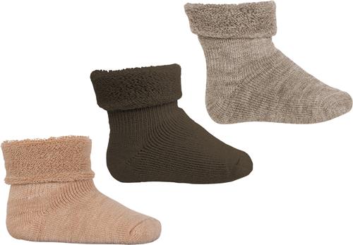 mpKids Wool Baby Socks 3-pack Str 17/18 - Brun Strømper Uld hos Magasin