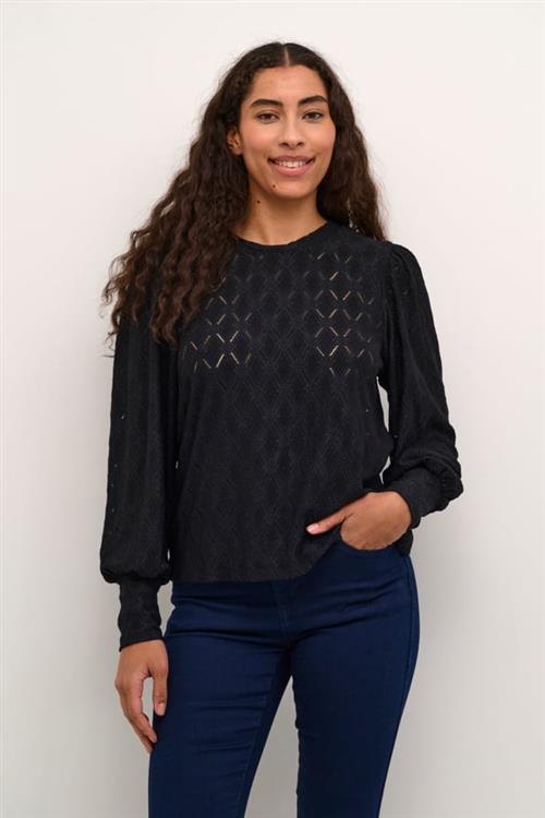 Kaffe Katine Lace Blouse Kvinde Black Deep Langærmede Bluser Str L - hos Magasin