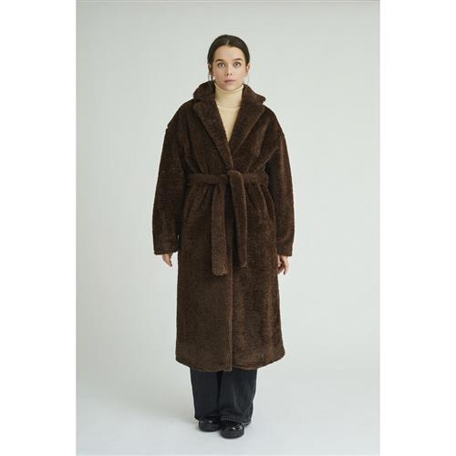 A-VIEW Teddy Long Coat Kvinde Brown Uldfrakker Str 36 - hos Magasin