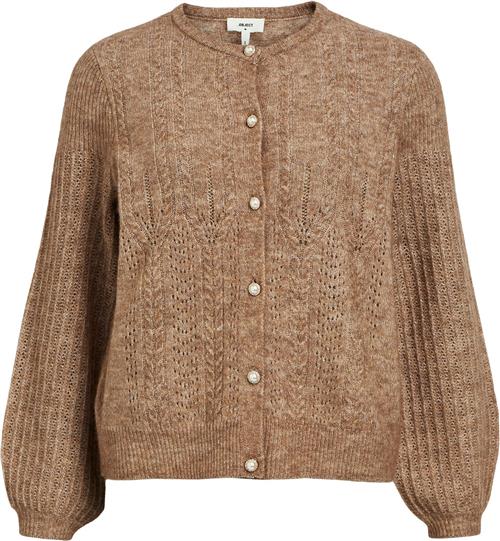 Se Object Objophelia L/S Knit Cardigan 122 Kvinde Fossil Cardigans Str L - hos Magasin ved Magasin