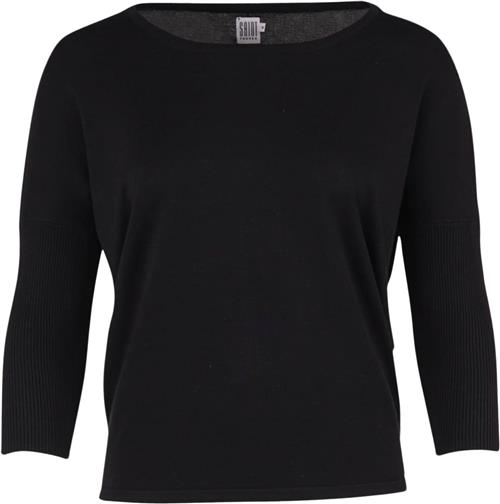 Saint Tropez Knit Blouse W RIB SL Kvinde Black Sweaters Casual Fit Str S - hos Magasin